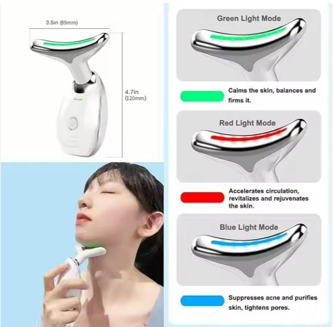 Auktronics Wrinkle Remover Face Massager Slimming and Uplift Wand - Eye, Face, Neck Massage Roller, Double Chin Reducer, Skin Tightening Facial Toning for Smooth Glowing Skin (7 in 1 LED, Multicolor)