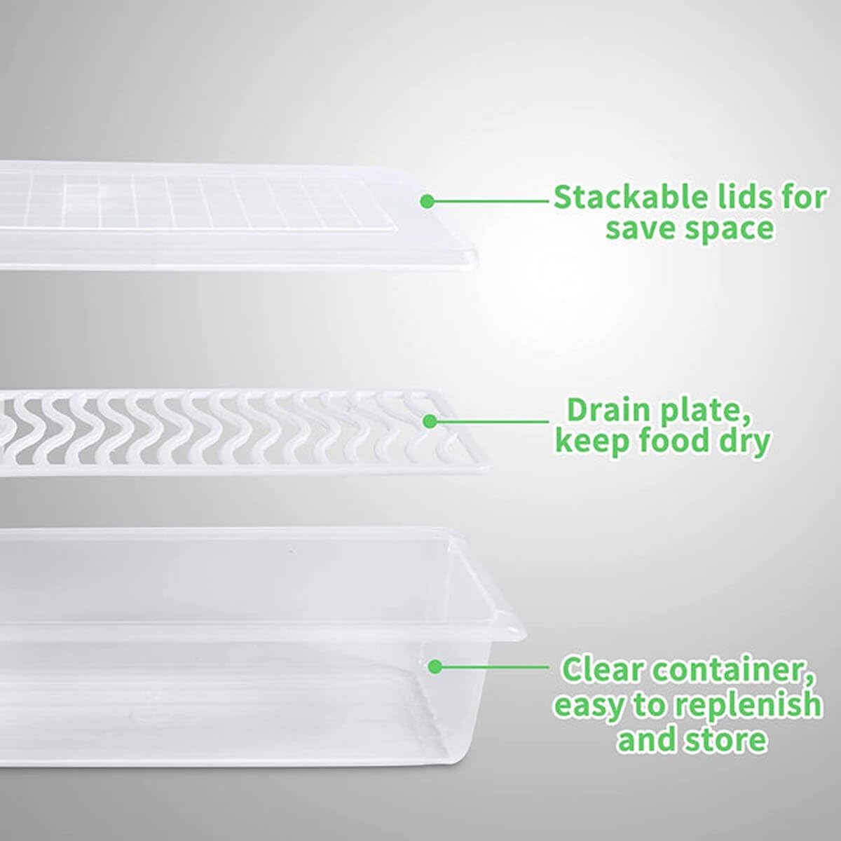 FROST BITE Fridge Storage Boxes (Pack of 6), Fridge Organizer with Removable Drain Plate Fridge Storage Containers Keeps Fruits, Vegetables, Meat, Fish Fresh Longer 1500 ML Container Box