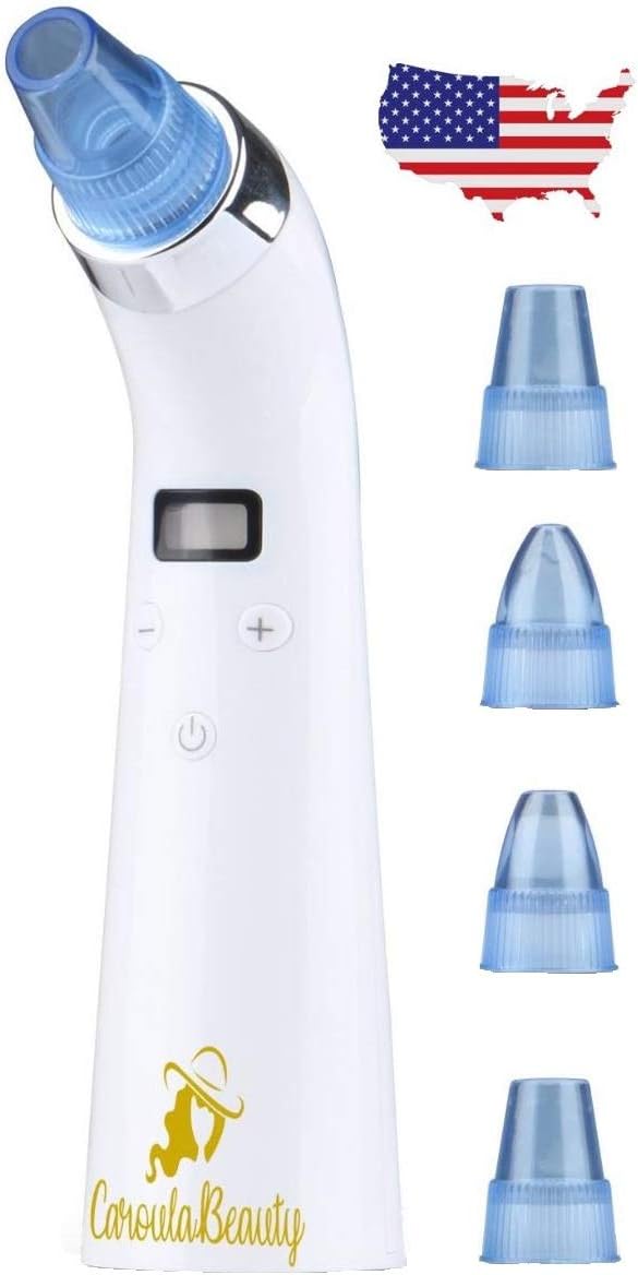Facial Blemish & Blackhead Remover Tool, LED Display, USB Rechargeable Pore/Acne Cleaner, 4 Interchangeable Heads
