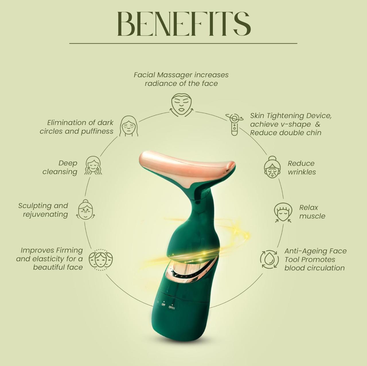 AUKTRONICS Face & Neck Massager, Face Uplifting & Face Slimming Wand For Neck, Jawline & Eyes, Wrinkle Removing device, Battery Operated, face massager for glowing skin