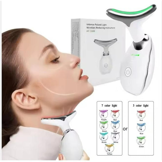 Auktronics Wrinkle Remover Face Massager Slimming and Uplift Wand - Eye, Face, Neck Massage Roller, Double Chin Reducer, Skin Tightening Facial Toning for Smooth Glowing Skin (7 in 1 LED, Multicolor)